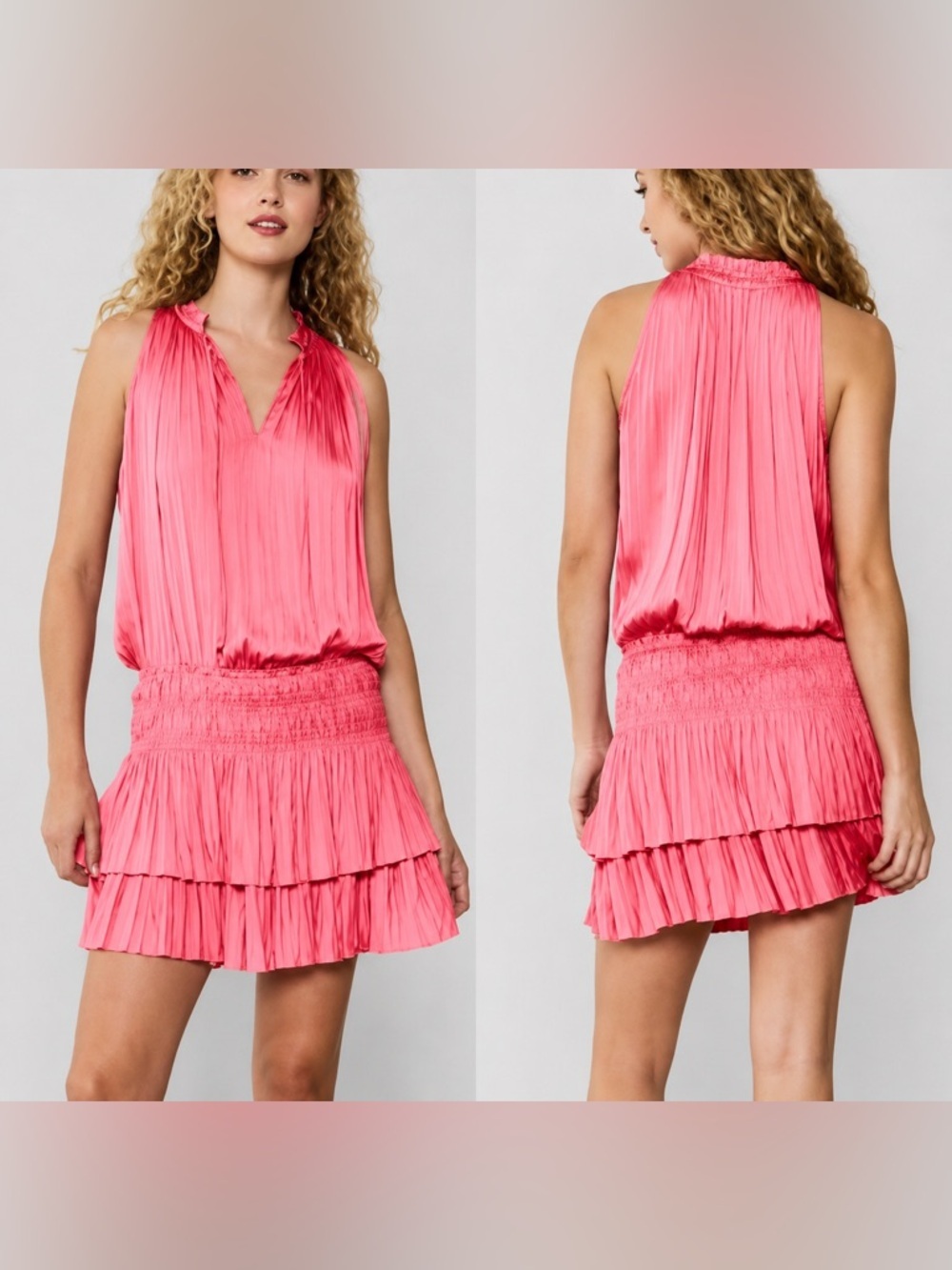 Current Air Clara neon pink pleated dress, medium